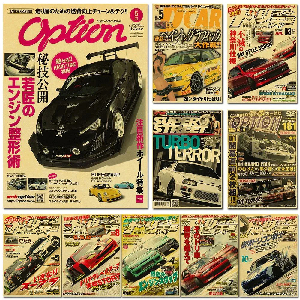 JDM Retro Racing Car Poster Prints - Posters