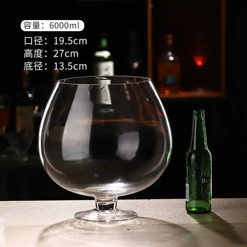 Clear glass decorbites jumbo party decanter with wide rounded bowl and short stem for elegant dining use