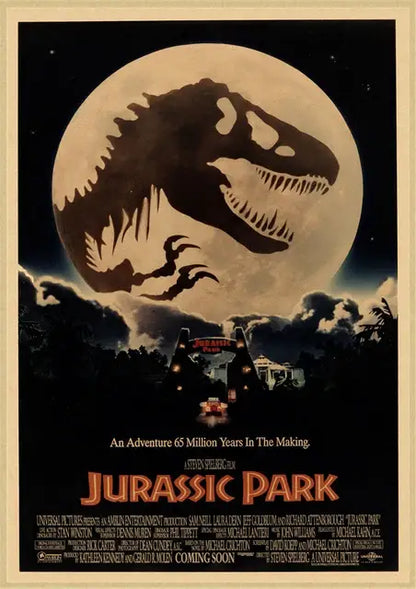 Decorbites™ jurassic park dinosaur canvas wall art featuring a black t-rex silhouette on a full moon background