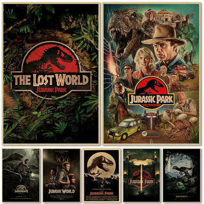 Set of DecorBites™ jurassic park dinosaur canvas wall art featuring vibrant jurassic park movie posters designs