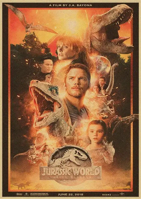 Decorbites™ jurassic park dinosaur canvas wall art featuring a fiery jurassic world fallen kingdom dinosaur collage