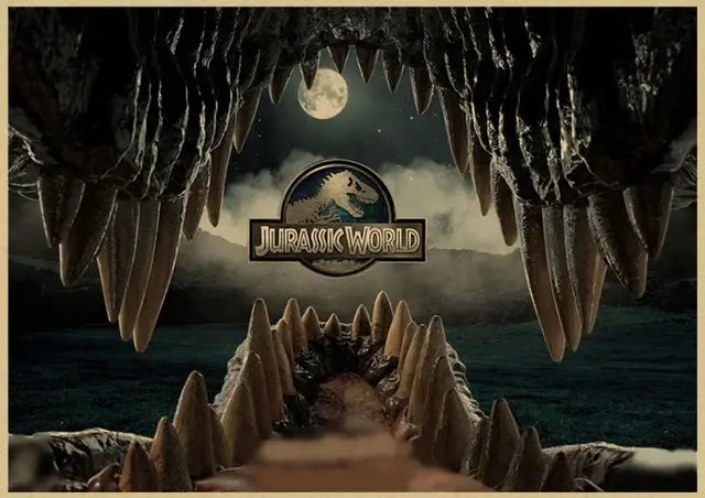 Decorbites™ jurassic park dinosaur canvas wall art featuring a roaring dinosaur emblem in a dark moonlit cavern
