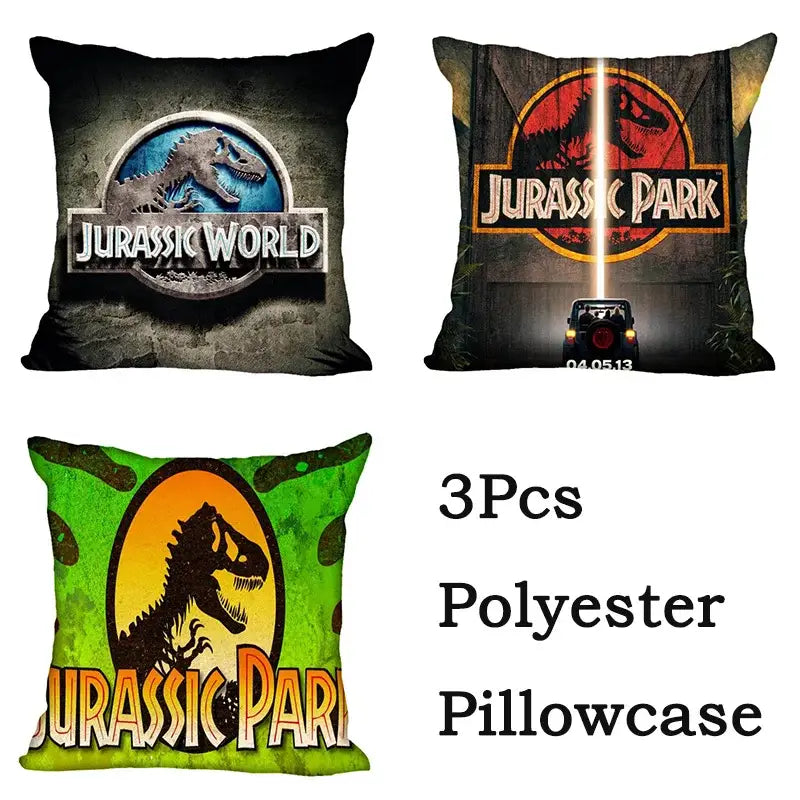 Set of three polyester decorbites jurassic park dinosaur pillowcases featuring iconic movie logos for living room decor