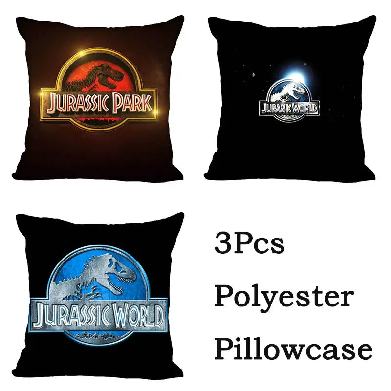 Black polyester decorbites jurassic park dinosaur pillowcase set featuring jurassic park and jurassic world logos for living room decor