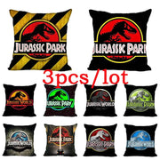 Set of nine decorbites jurassic park dinosaur pillowcases with iconic logos in black yellow green red blue and metallic colors
