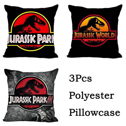 Black polyester decorbites jurassic park pillowcases with red yellow and white jurassic park dinosaur logos for living room decor