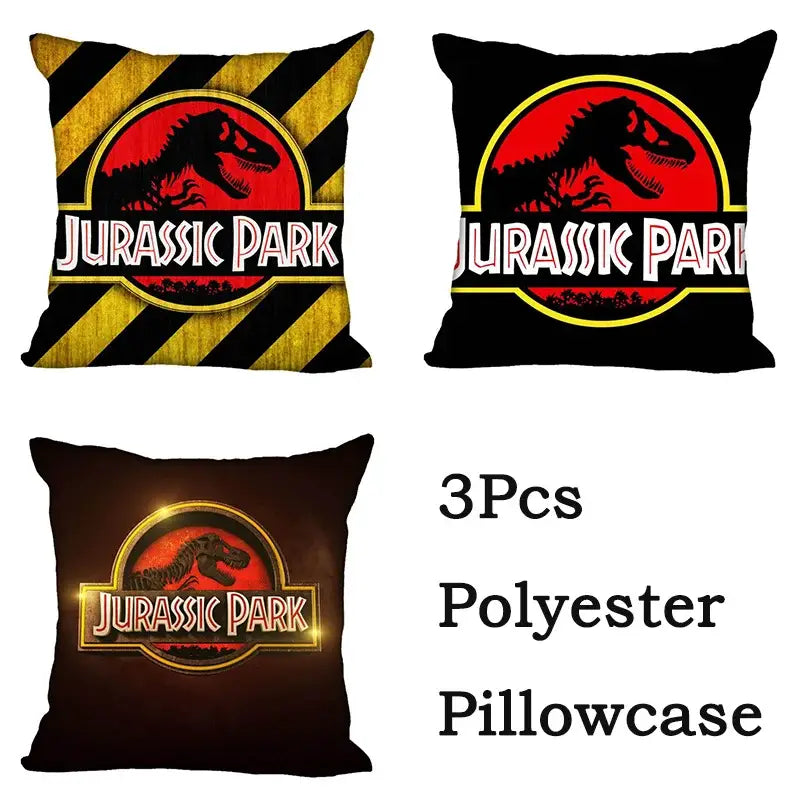 Set of three decorbites jurassic park dinosaur polyester pillowcases in red black and gold for living room decor