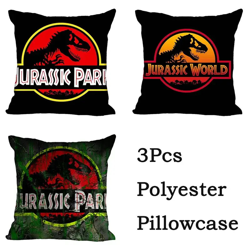 Black polyester decorbites jurassic park dinosaur pillowcases with vibrant red yellow and green logo designs for living room decor