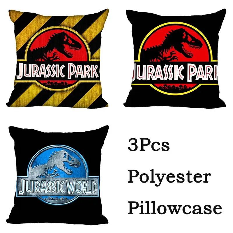 Set of three polyester decorbites jurassic park dinosaur pillowcases in vibrant colors for living room decor