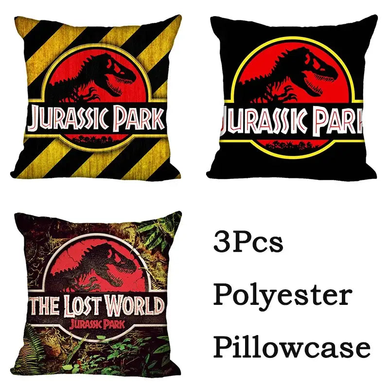 Set of three decorbites jurassic park polyester pillowcases featuring jurassic park dinosaur logos for living room decor