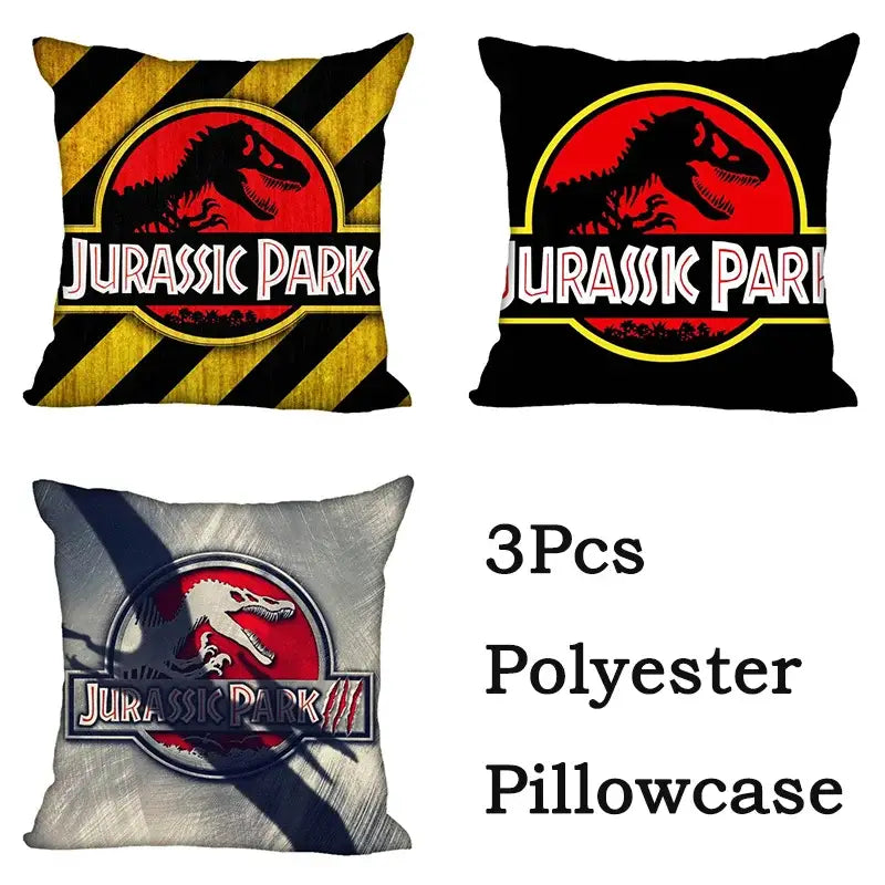 Set of three decorbites jurassic park dinosaur polyester pillowcases with vibrant logos for living room decor