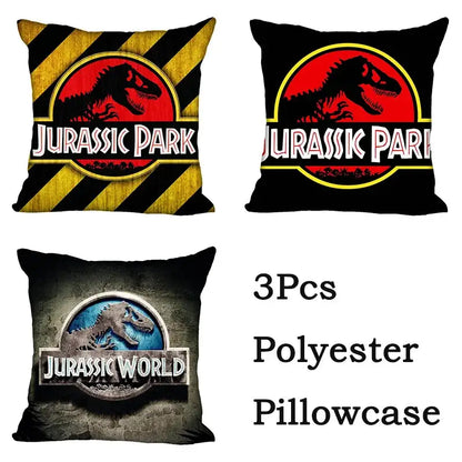 Set of three decorbites jurassic park dinosaur polyester pillowcases with iconic jurassic park logos for living room decor