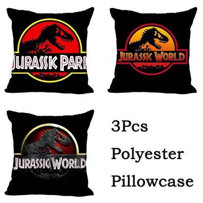 Black polyester decorbites jurassic park pillowcases with red yellow and white jurassic park dinosaur logos for living room decor