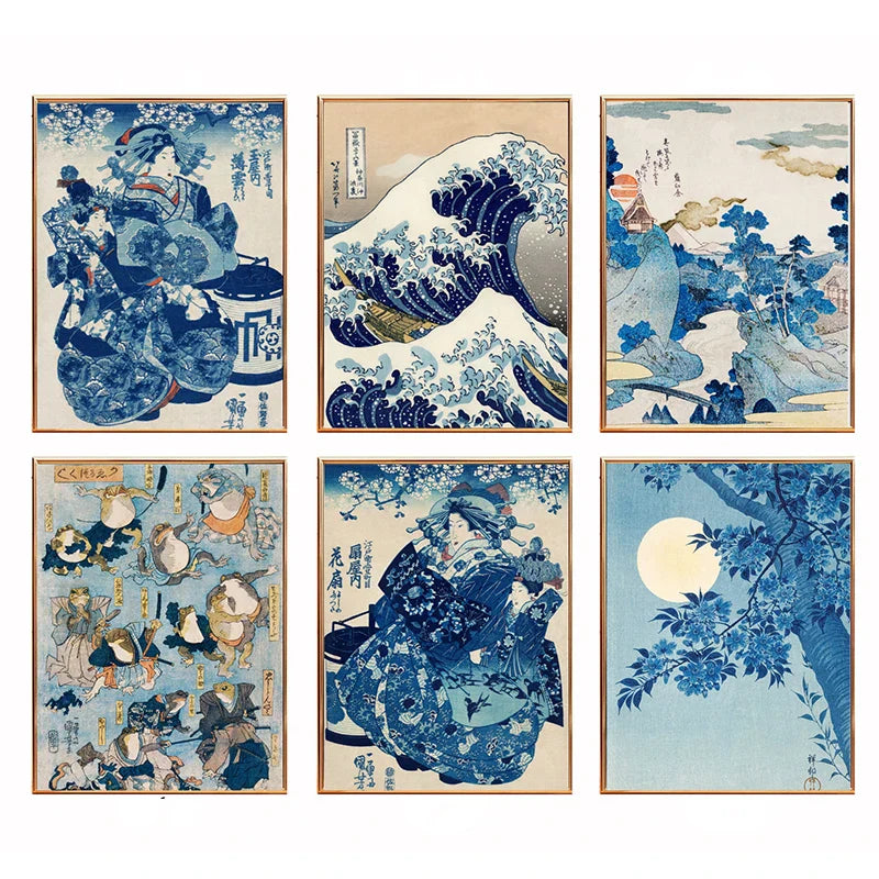 Katsushika Hokusai Blue Waves Canvas Wall Art - Posters