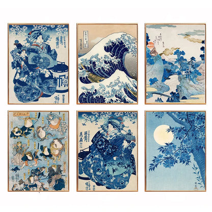Katsushika Hokusai Blue Waves Canvas Wall Art - Posters