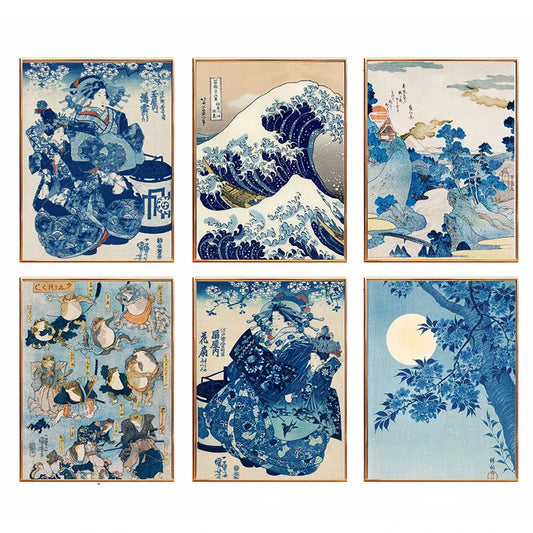 Katsushika Hokusai Blue Waves Canvas Wall Art - Posters