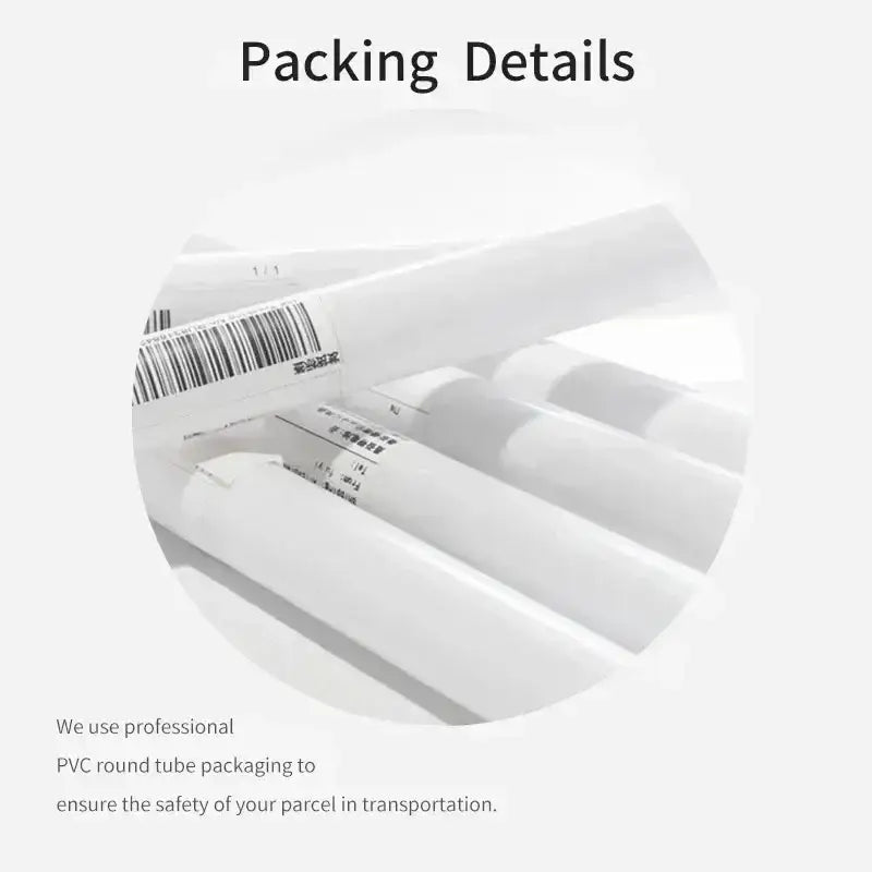 White pvc round tubes with barcode labels for packaging katsushika hokusai blue waves canvas wall art