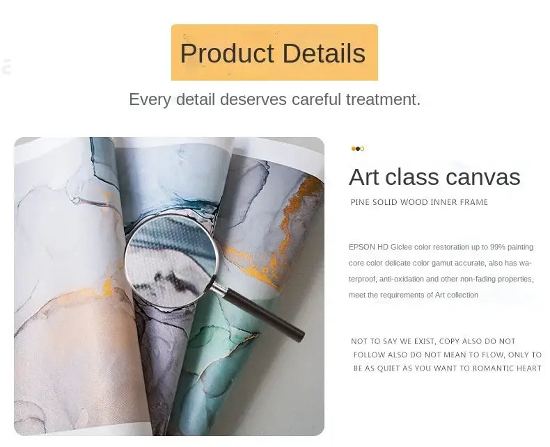 Decorbites™ kawaii cat anime canvas wall art with pine solid wood frame and abstract blue gray and gold marble patterns