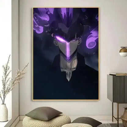 Decorbites™ kawaii cat anime canvas wall art featuring a framed portrait with glowing purple eyes and dark hair