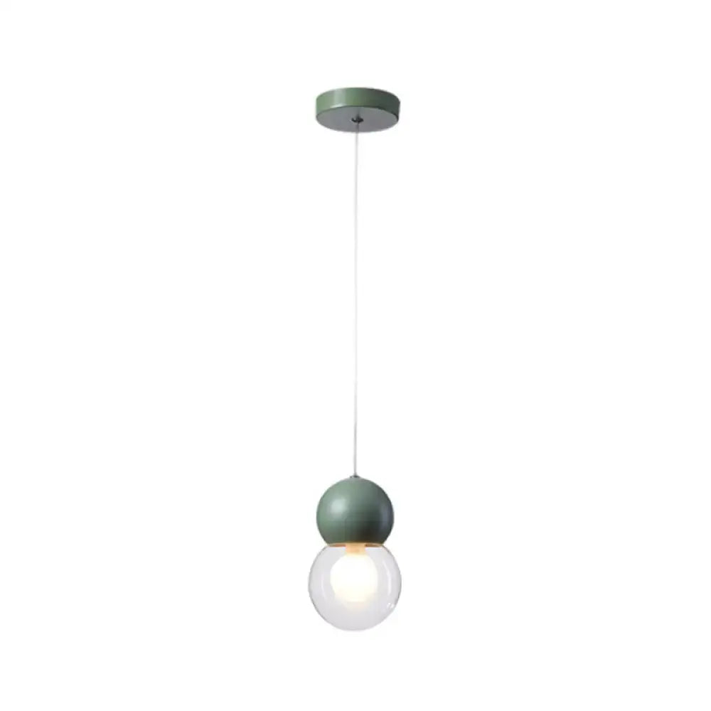 Modern pendant kids bedside pendulum light with matte sage green shade and clear glass globe macaron ceiling pendant