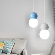 Decorbites™ kids bedside pendulum light with blue and white milky glass macaron ceiling pendant in a gourd shape
