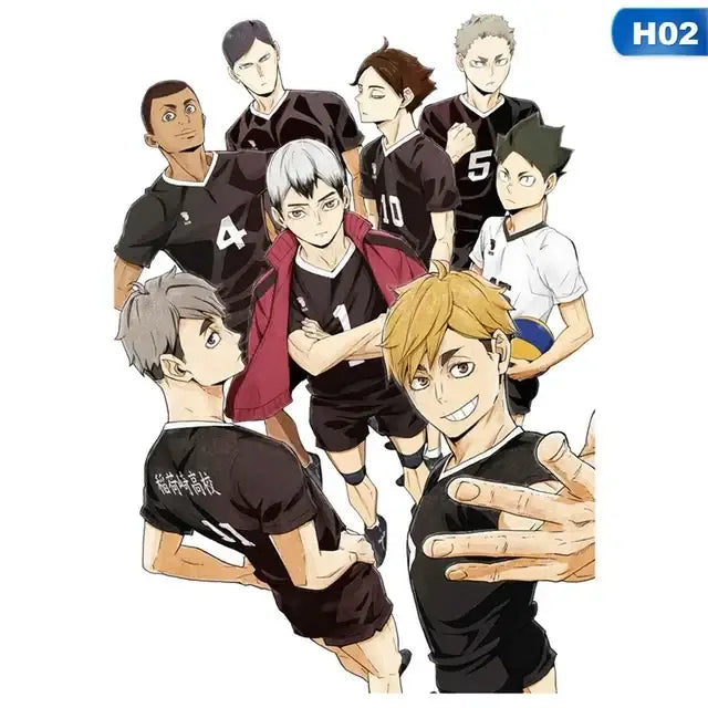 Decorbites™ kids haikyuu volleyball anime canvas wall art featuring black and white jerseys with anime character decals