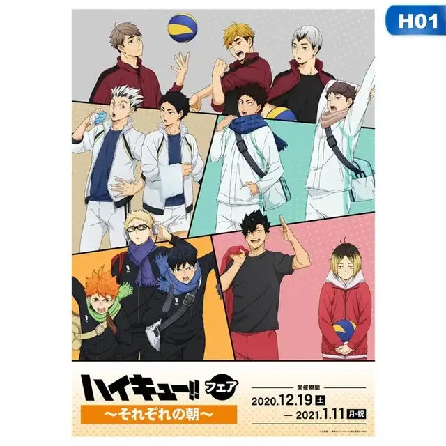 DecorBites™ kids haikyuu volleyball anime canvas wall art featuring vibrant multi-panel characters in dynamic poses