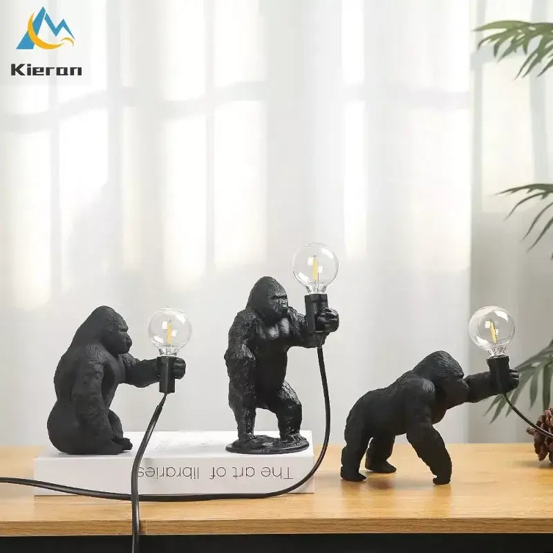 Black resin gorilla table lamps with vintage bulb fixtures by decorbites king kong led for living room lighting