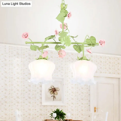Decorbites™ korean garden hanging light fixture with pink roses green vine and white glass shades fixture width and height e26 e27 compatible