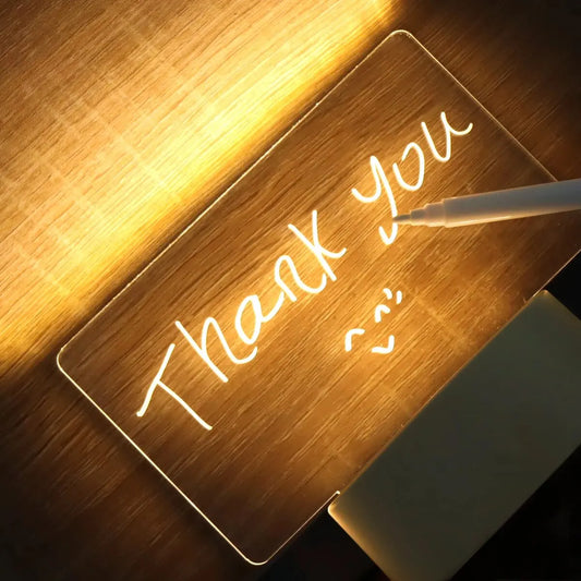 Clear acrylic message board with white marker and illuminated thank you note for desk decoration usb dc5v lamp