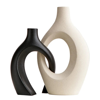 Large 21cm CAPIRON Ceramic Vase Home Decor - black white - Vase
