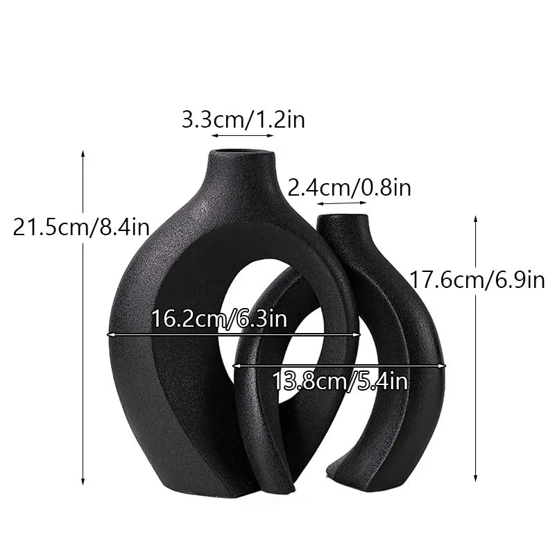 Large 21cm CAPIRON Ceramic Vase Home Decor - black - Vase