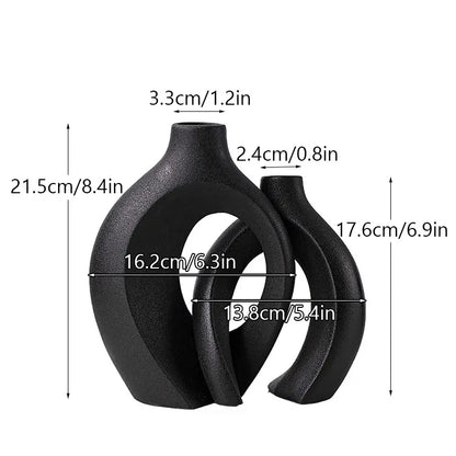 Large 21cm CAPIRON Ceramic Vase Home Decor - black - Vase