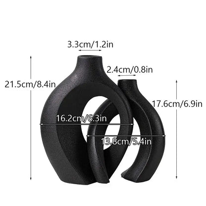 DecorBites™ large 21cm black ceramic vase with abstract intertwined curves and matte finish for home decor