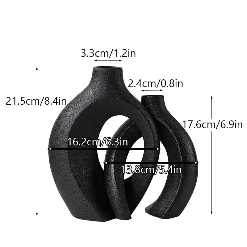 DecorBites™ large 21cm black ceramic vase with abstract intertwined curves and matte finish for home decor