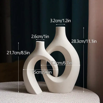 Cream-colored large 21cm ceramic vase with sleek modern curves and open circular design for home decor by decorbites
