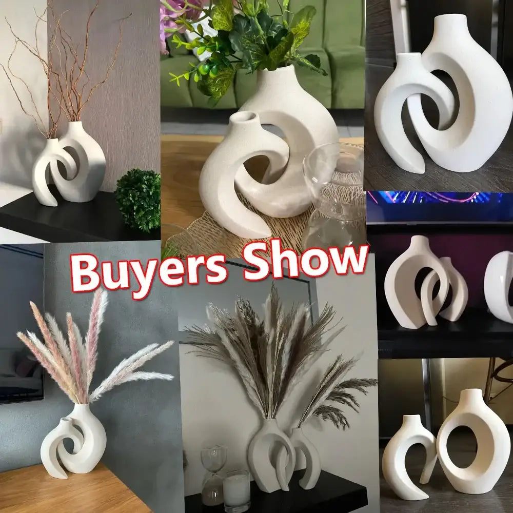 White ceramic large 21cm capiron ceramic vase with abstract swirling designs for home decor by DecorBites