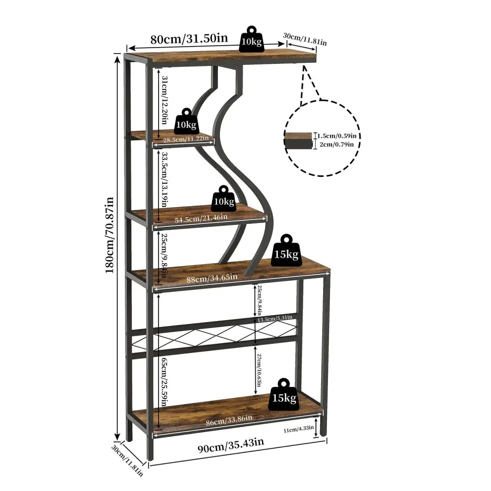 Decorbites large 5-tier industrial plant stand shelf with metal frame and rustic dark brown wooden top surface