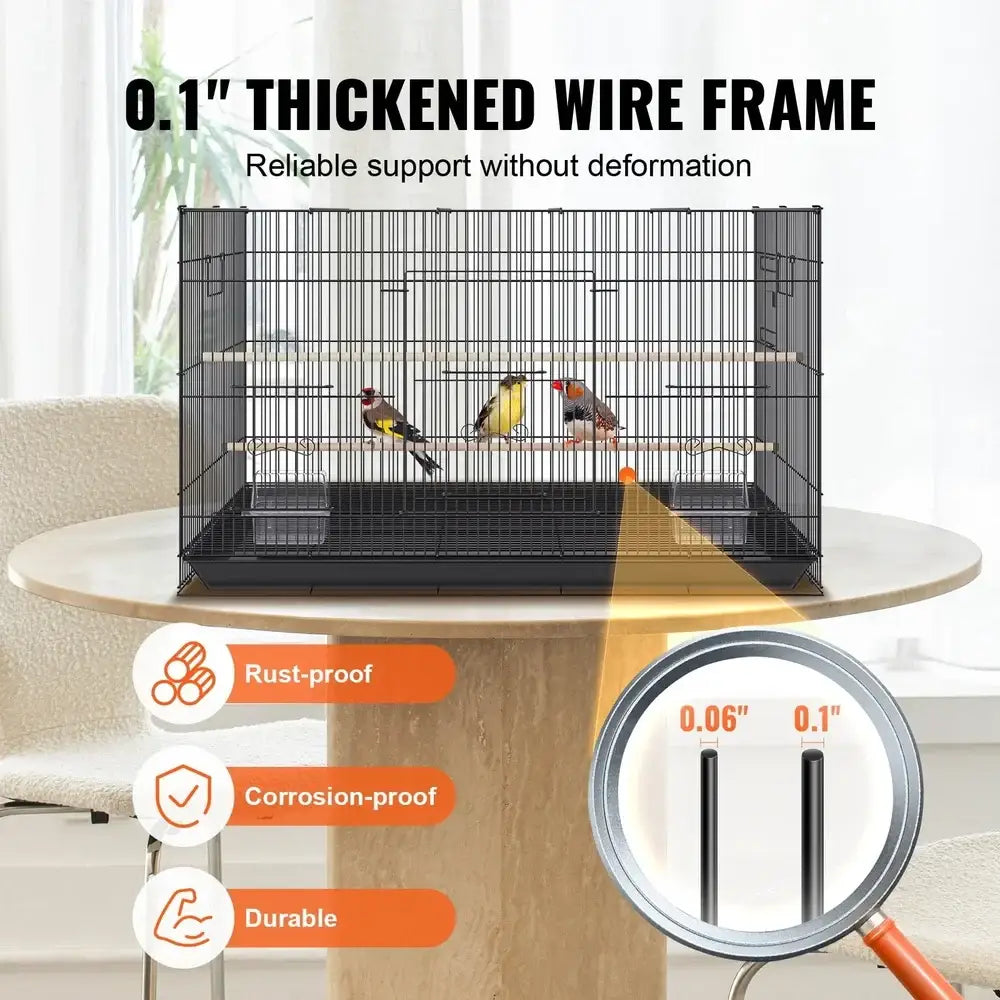 DecorBites™ large metal bird cage in black wire with thickened frame and wooden perches for cockatiels and parakeets