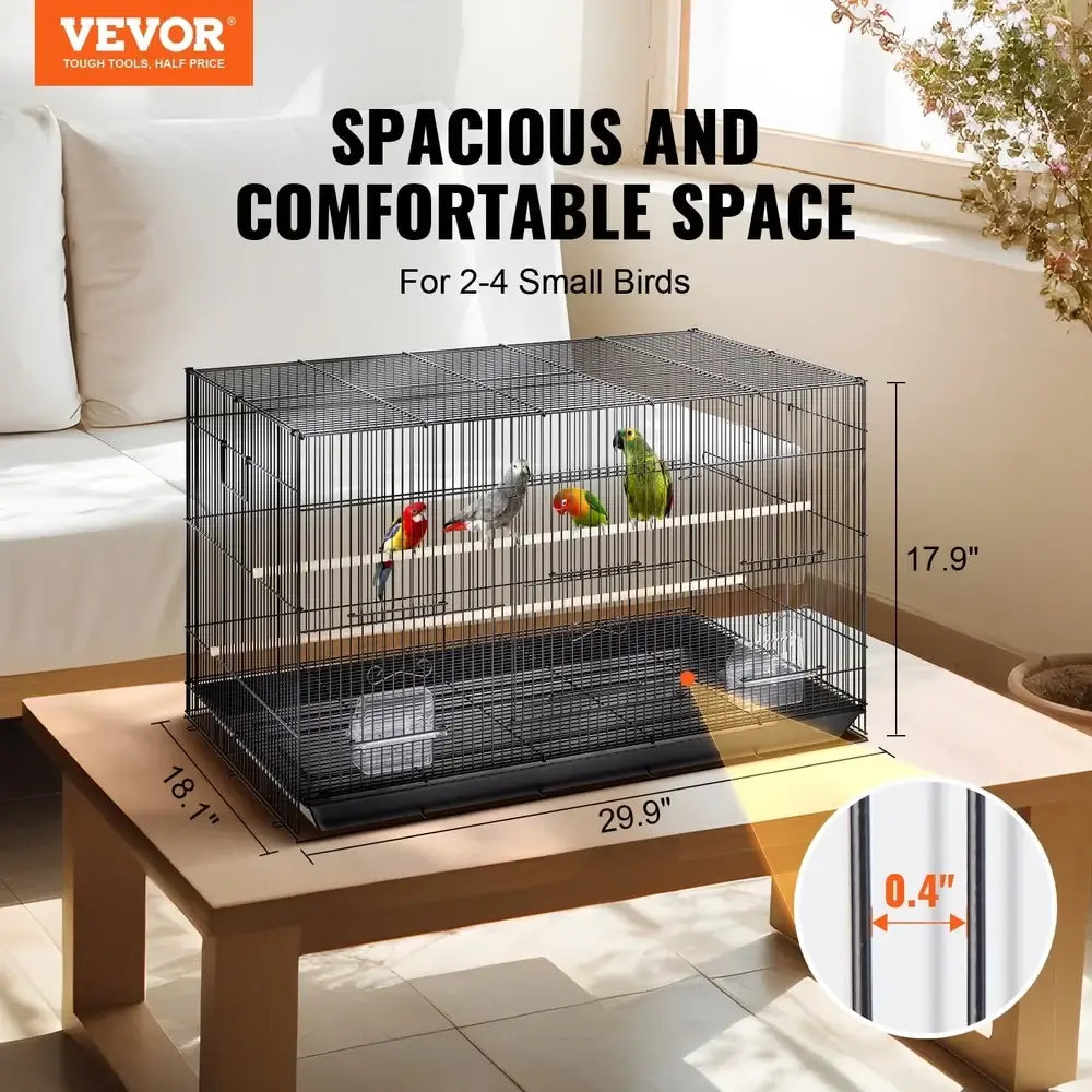 Decorbites large metal bird cage in black with multiple perches and tray base for cockatiels and parakeets