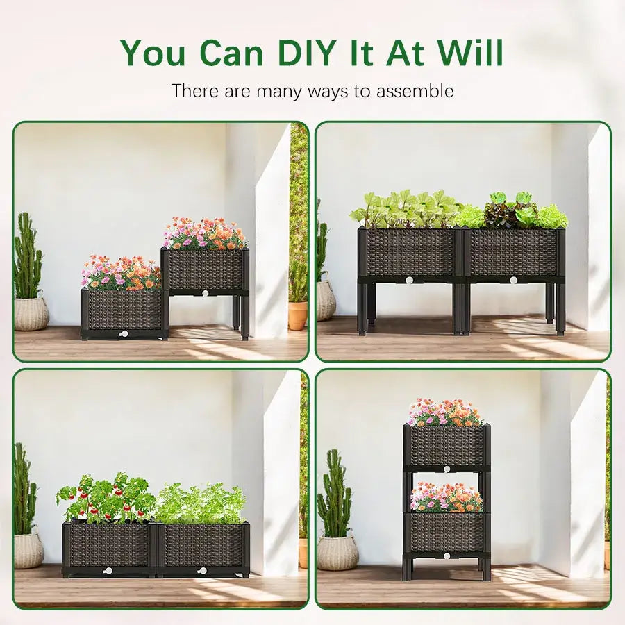 Decorbites large black woven wicker flower pot with sturdy legs for versatile outdoor gardening and indoor use