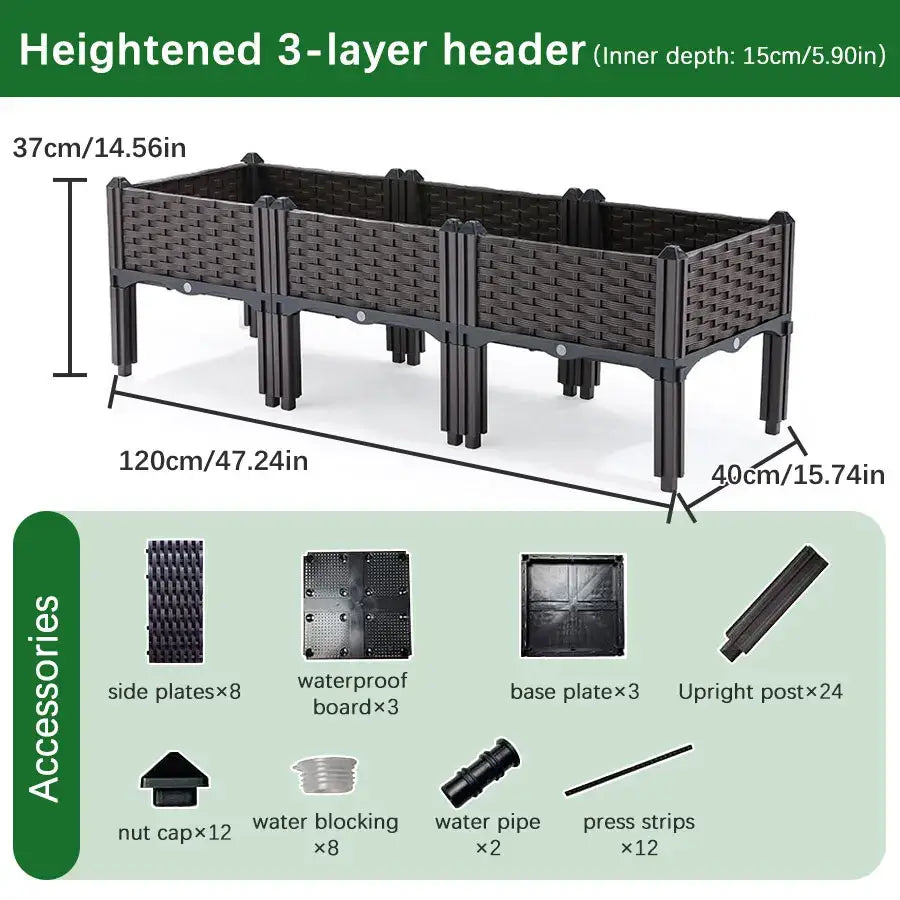 Decorbites large black plastic flower pot with woven texture three-tiered design for indoor and outdoor gardening