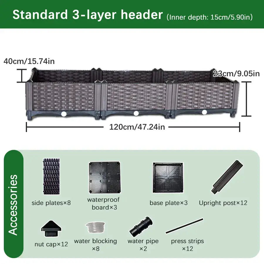Black woven plastic large flower pot with a standard 3-layer header design for indoor and outdoor gardening