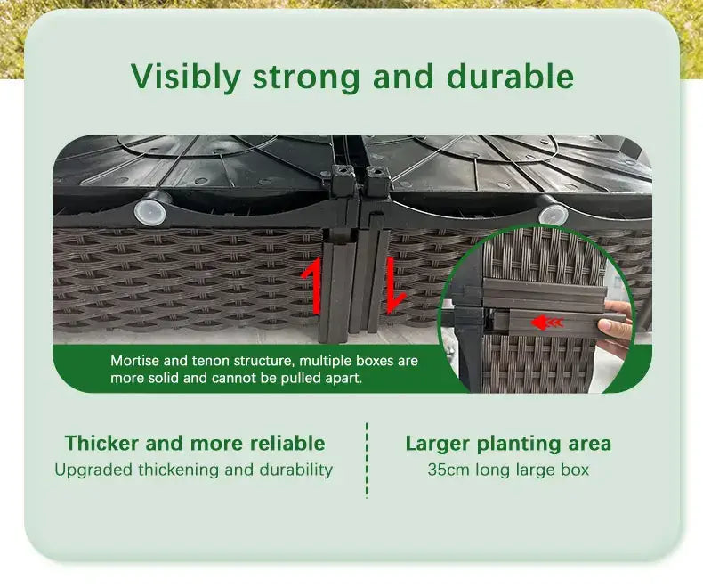 Black wicker-style large flower pot by DecorBites with sturdy mortise and tenon joints for outdoor gardening use