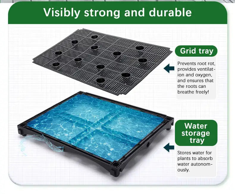 Black plastic grid tray and water storage tray system for DecorBites large flower pot ideal for indoor and outdoor gardening