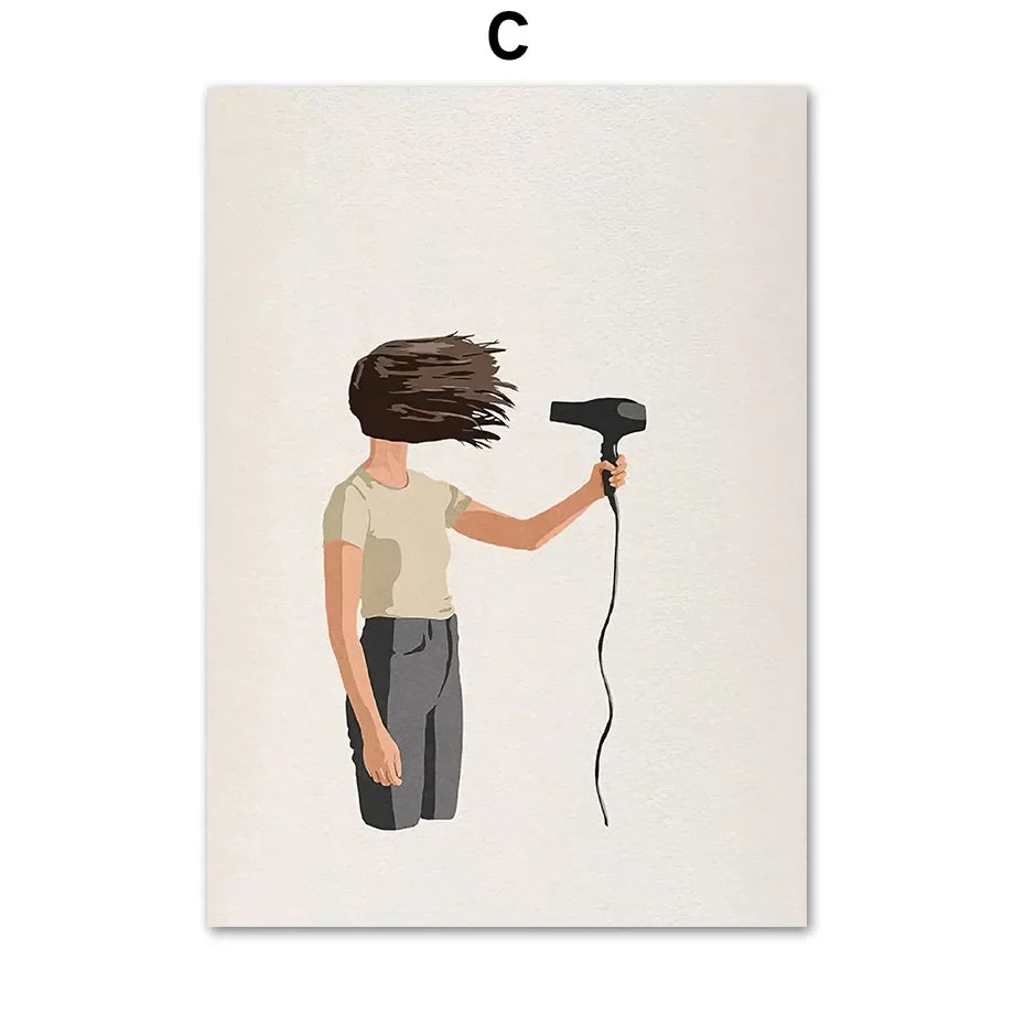 ’Laundry Girl Nordic Wall Art Print’ - 13x18cm No Frame / C - Posters