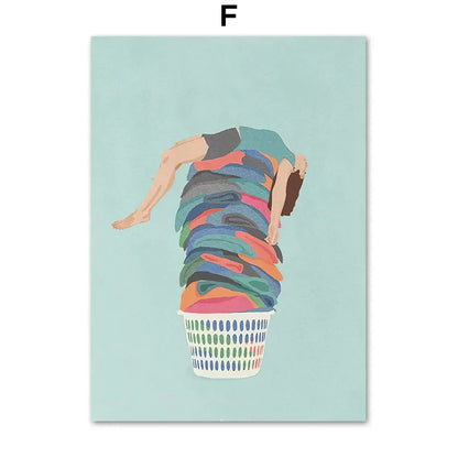 ’Laundry Girl Nordic Wall Art Print’ - 13x18cm No Frame / F - Posters