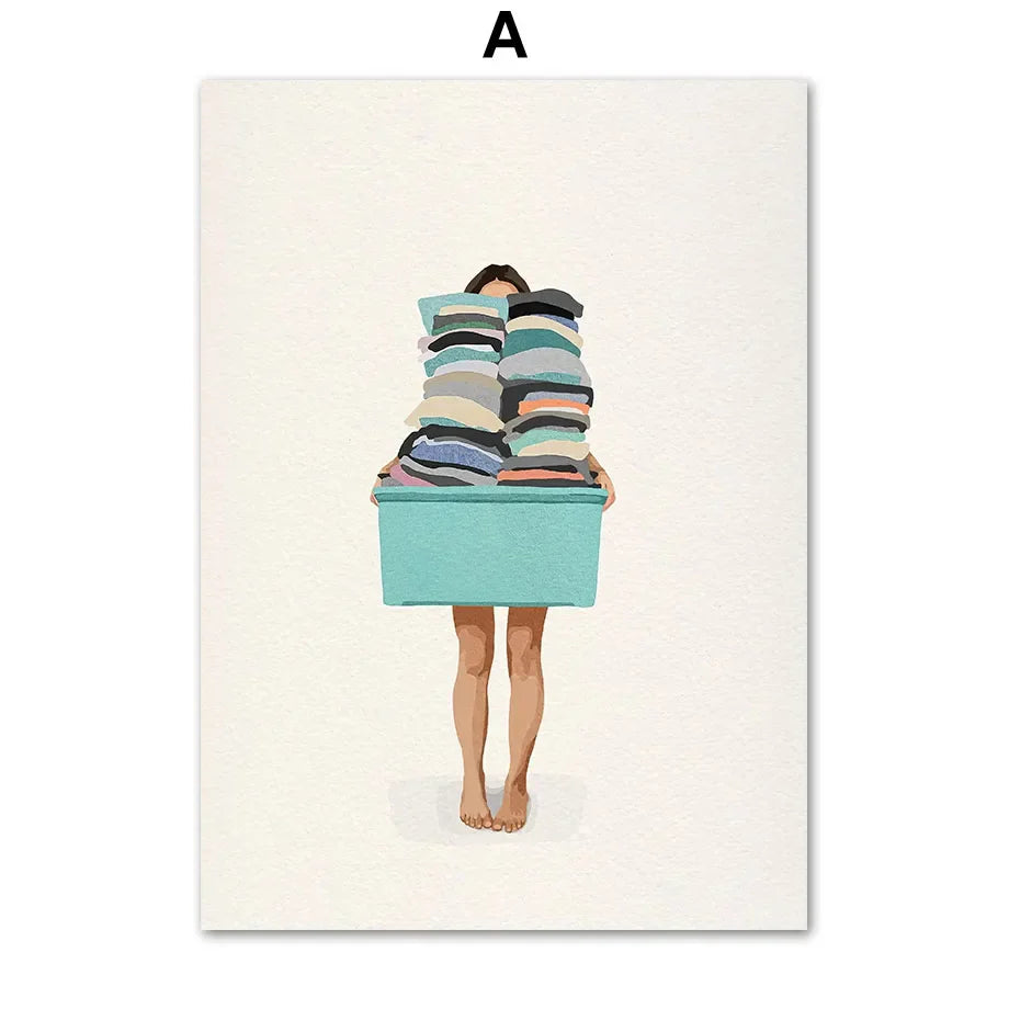 ’Laundry Girl Nordic Wall Art Print’ - 13x18cm No Frame / A - Posters