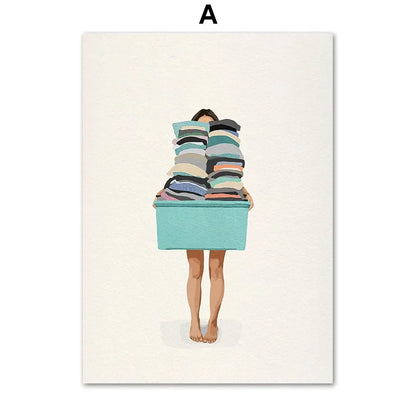 ’Laundry Girl Nordic Wall Art Print’ - 13x18cm No Frame / A - Posters