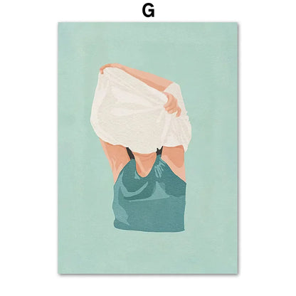 ’Laundry Girl Nordic Wall Art Print’ - 13x18cm No Frame / G - Posters